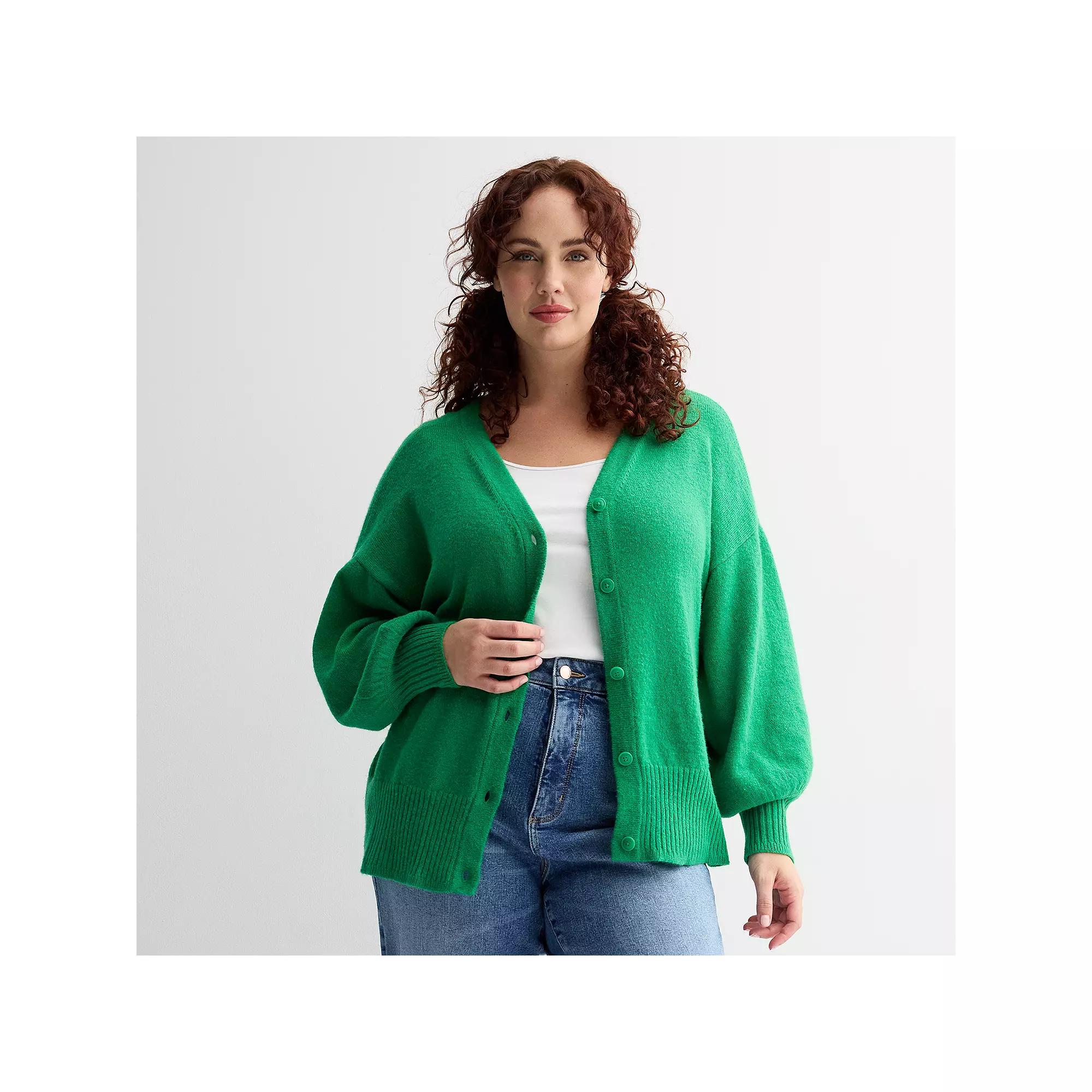 Plus Size Sonoma Goods For Life® Button-Front Cardigan, Women's, Size: 1XL, Green Flare Product Image