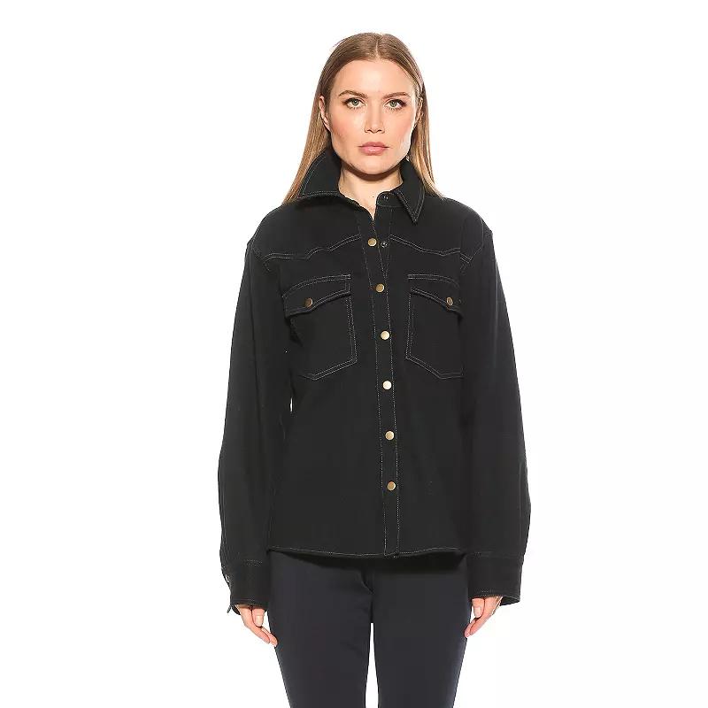 Women's ALEXIA ADMOR Della Classic Western Button Down Oversized Denim Top, Size: Small, Dark Blue Product Image
