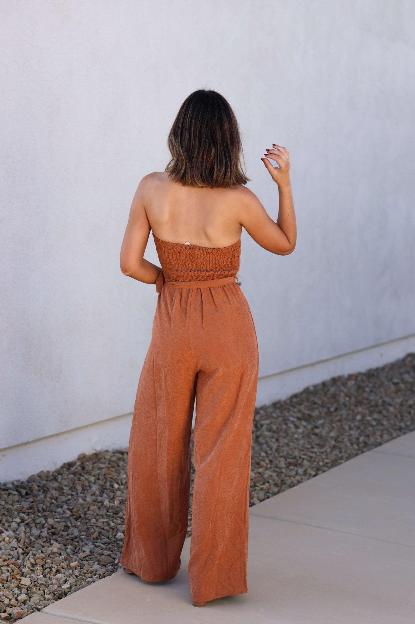 Sadie and Sage Rust Strapless Belted Jumpsuit - FINAL SALE Product Image
