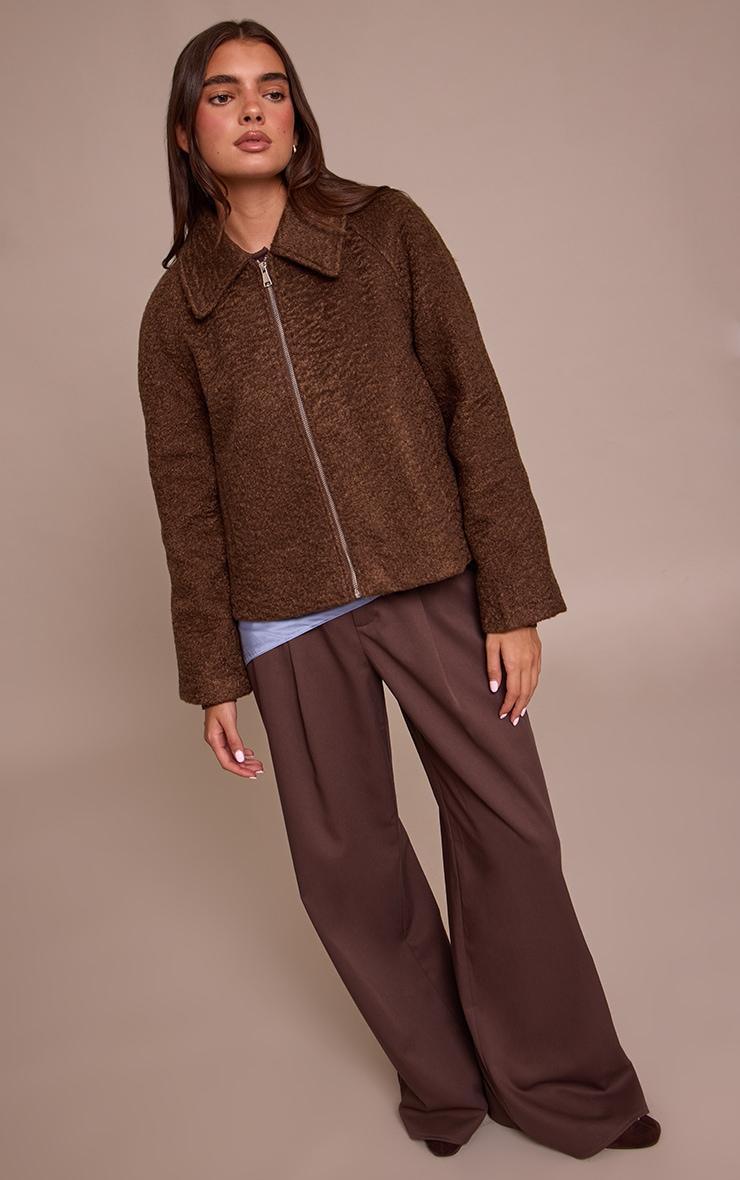 Chocolate Boucle Zip Up Jacket Product Image