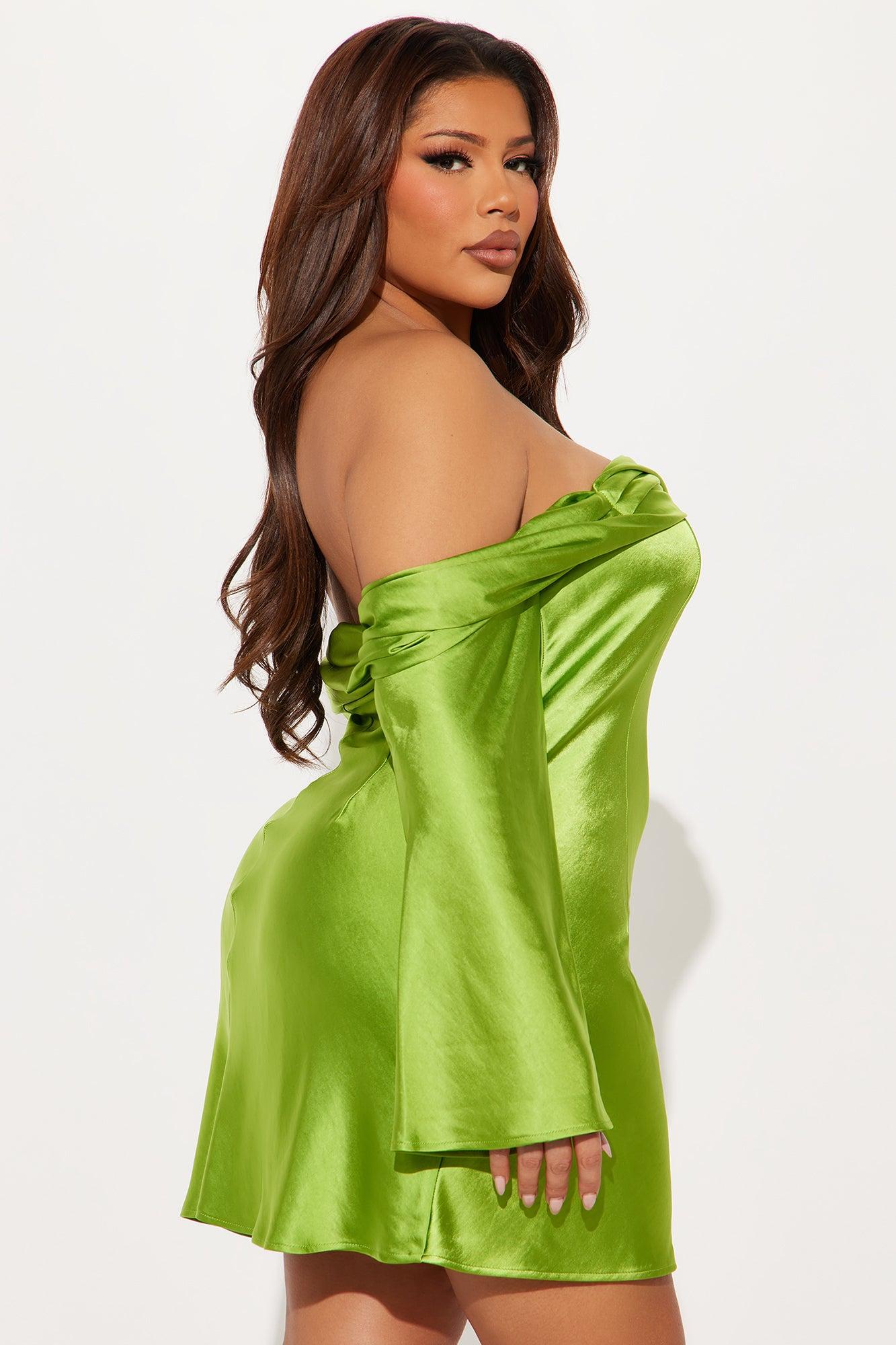 Amandine Satin Mini Dress - Green Product Image