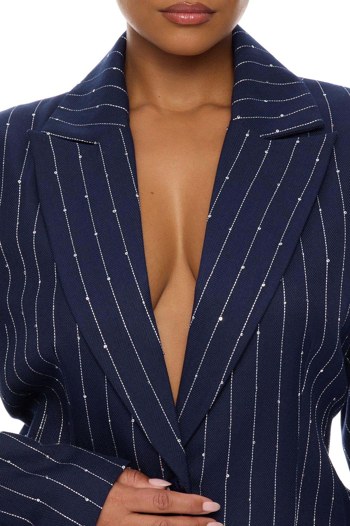 Adyson Embellished Pinstripe Blazer - Navy/combo Female Product Image