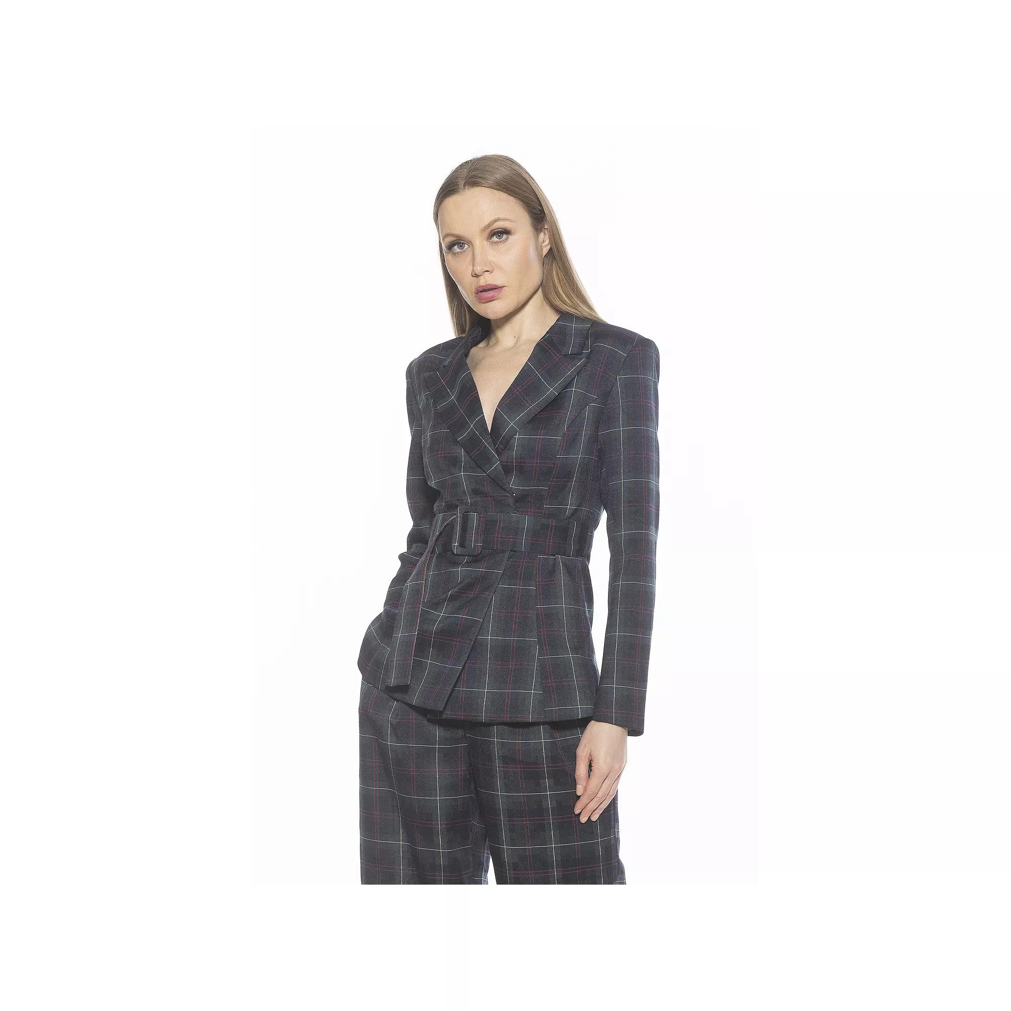 Women's ALEXIA ADMOR Janna Plaid Longline Blazer With Belted Waist,  Product Image