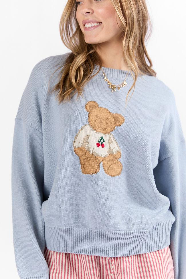 Too Much To Bear Light Blue Cherries Sweater FINAL SALE Product Image
