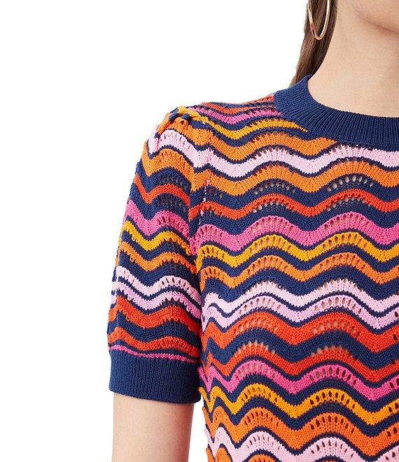 Trina Turk Marbella Striped Knit Crew Neck Short Sleeve Pullover Top Product Image