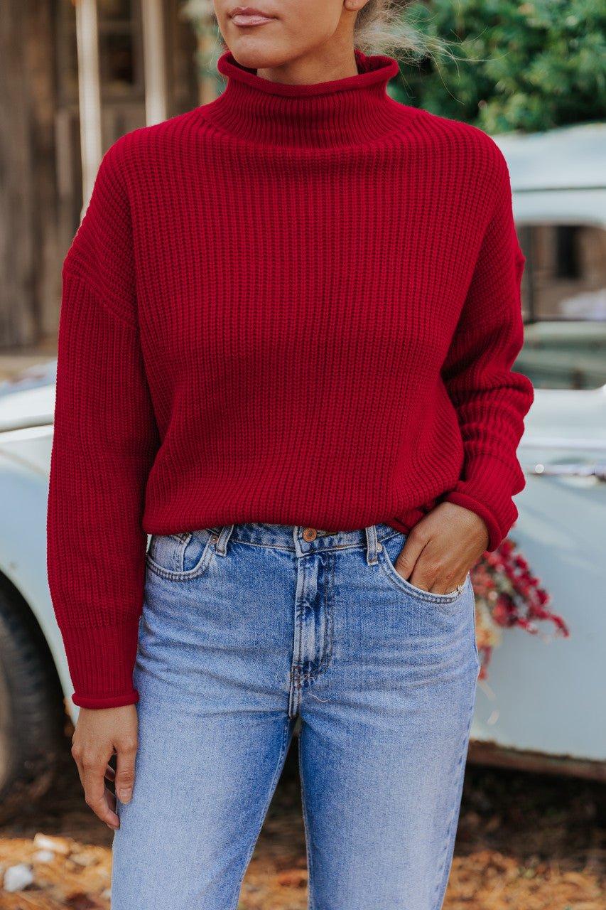 Winter Wonderland Red Mock Neck Sweater-FINAL SALE Female Product Image