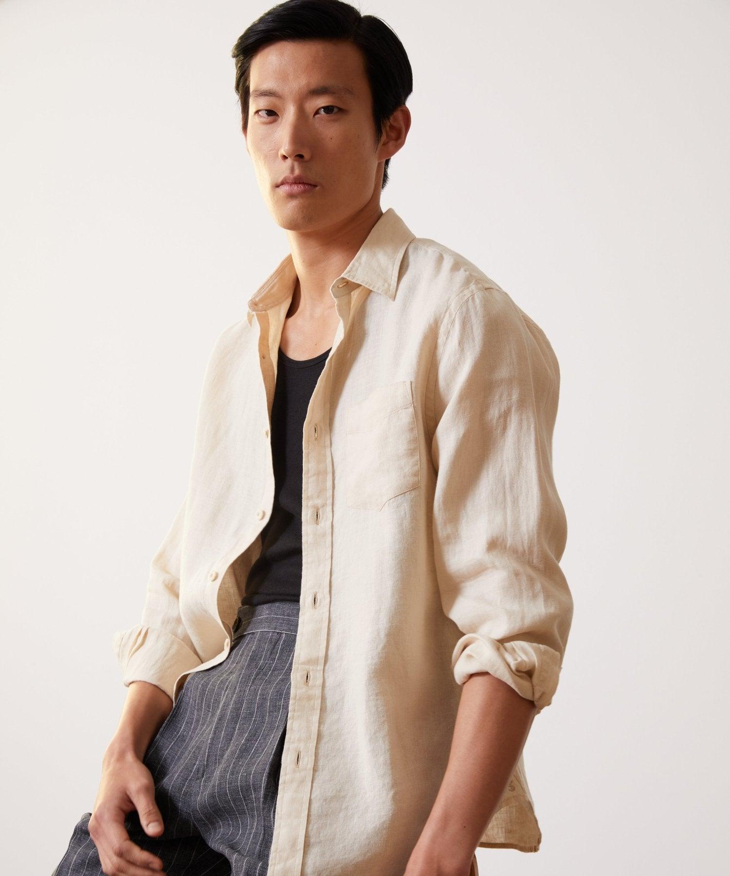 Slim Sea Soft Irish Linen Point Collar Shirt Product Image