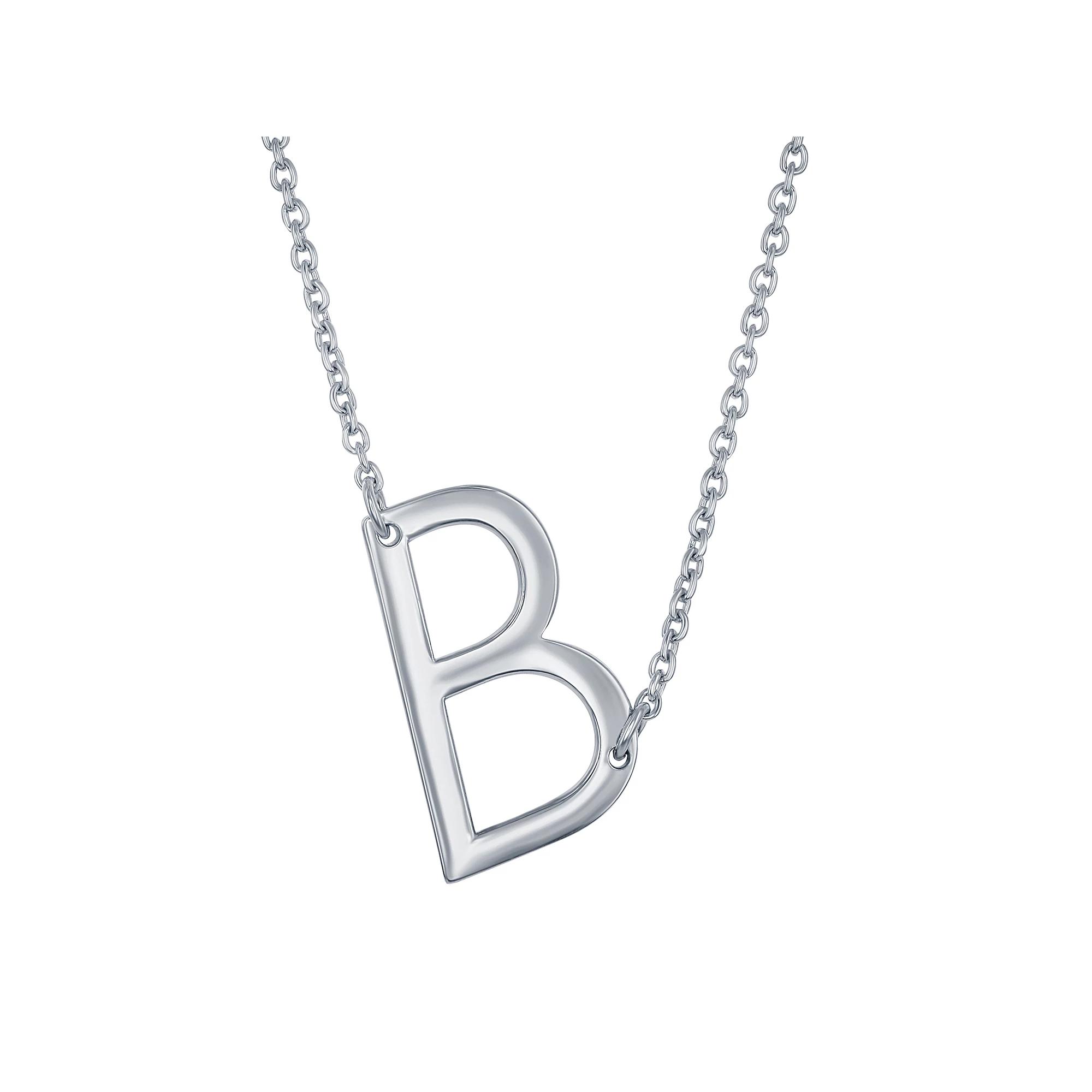 Sterling Silver Sideways Initial Necklace, Womens Sterling B Product Image