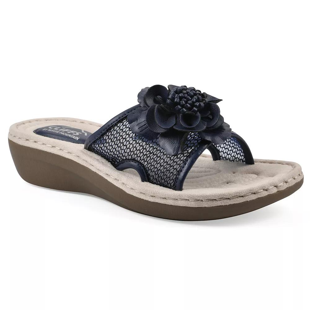 Cliffs by White Mountain Chill Women's Floral Wedge Sandals, Size: 8.5 Wide, Blue Fabric Product Image