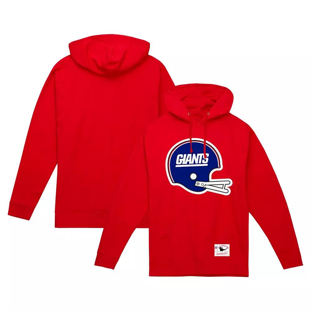 Men's Mitchell & Ness Red New York Giants Helmet Logo Vintage Pullover Hoodie, Size: Medium Product Image