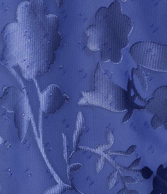 Alex Evenings Plus Size Asymmetrical Tiered Hem Round Neck 3/4 Illusion Sleeve Burnout Floral Chiffon Blouse Product Image