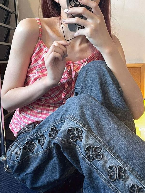 Vintage Plaid Tie Up Cami Top Product Image