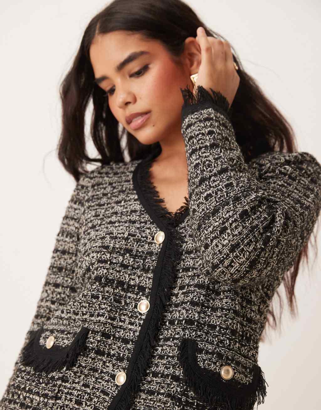 Vila knitted cardigan with frill detail in black Product Image