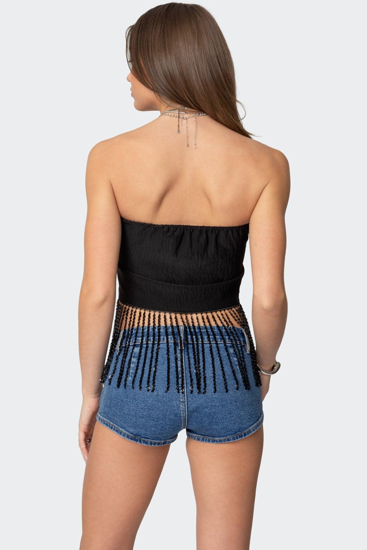 Jenna Sequin Fringe Wrap Top Product Image