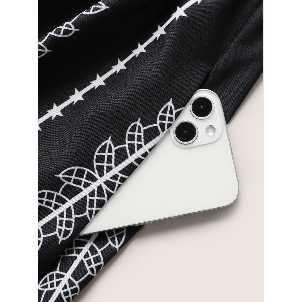 Plus Size Bandana Print Elastic Waist Gathered Midi Dress Black Women Resort Gathered V-neck Sleeveless Curvy BloomChic 14-16/1X Product Image