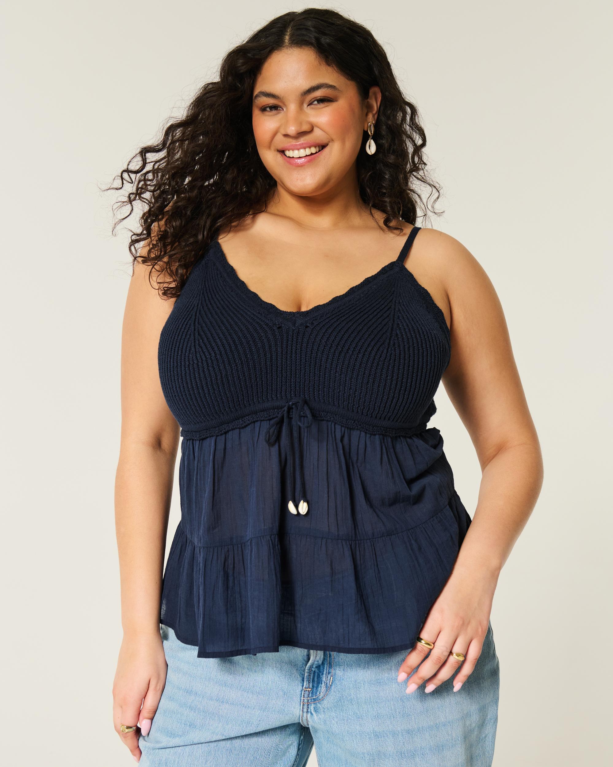 Crochet-Style Fabric Mix Top Product Image