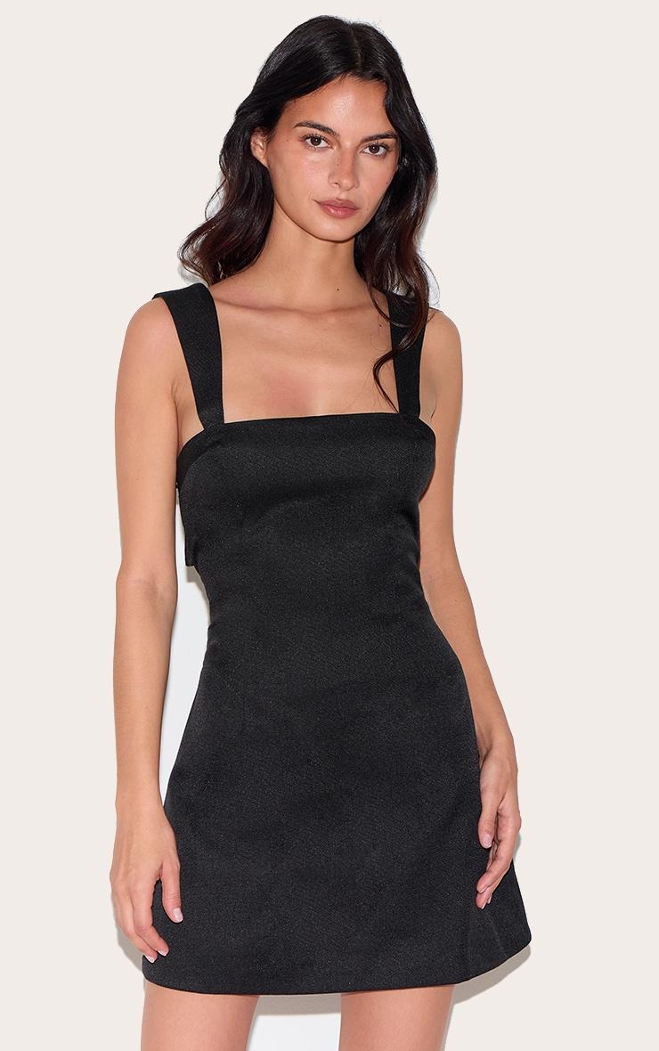 Black Twill Cut Out Bow Shift Dress Product Image