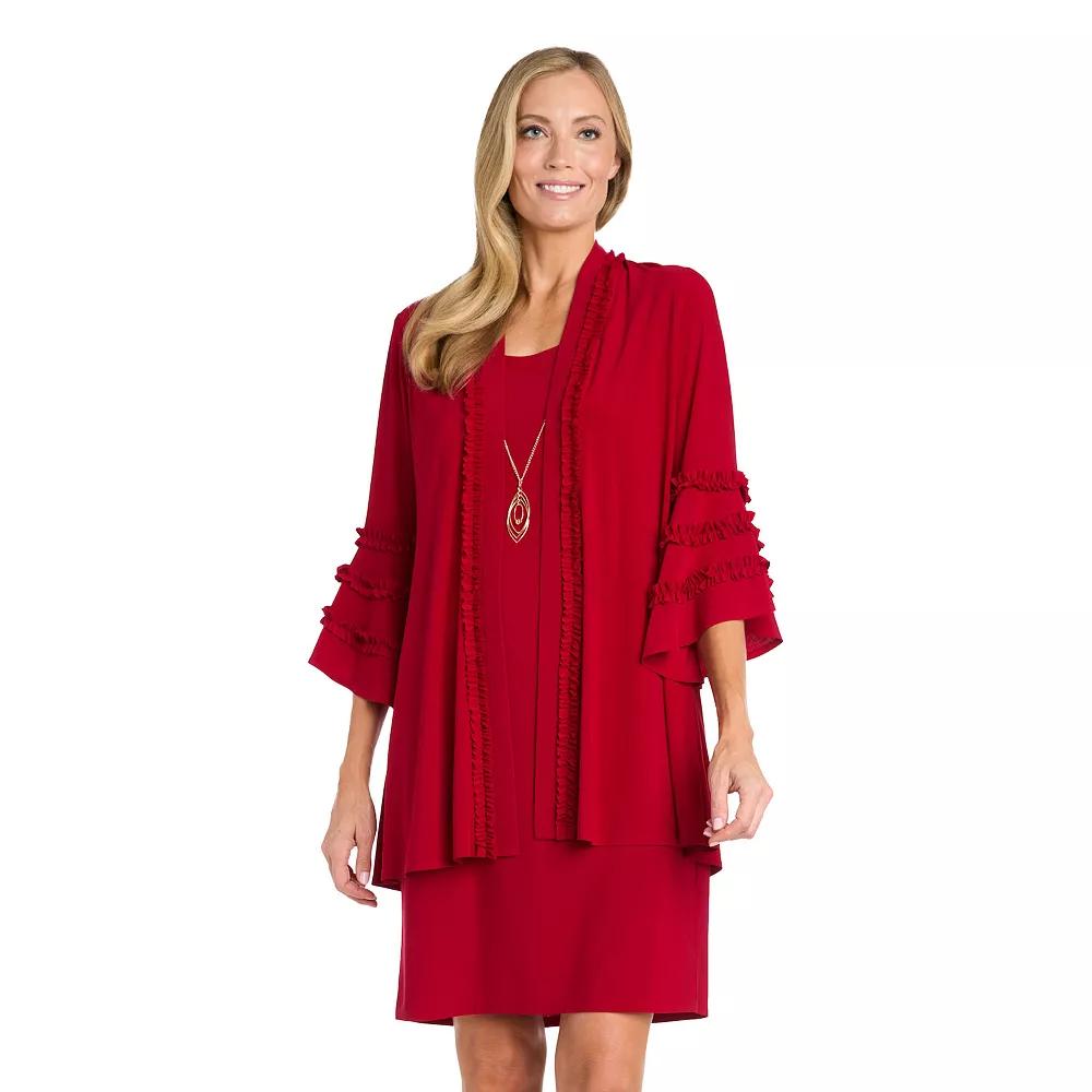 Women's R&M Richards 3-pc. Ruffle Sleeve Dress, Jacket and Necklace Set, Size: 12, Red Product Image