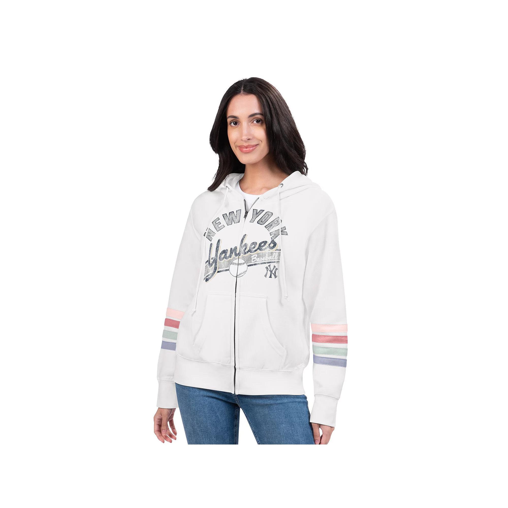 Women's G-III 4Her by Carl Banks White San Diego Padres Naamah Sleeve Stripe Fleece Full-Zip Hoodie, Size: XL Product Image
