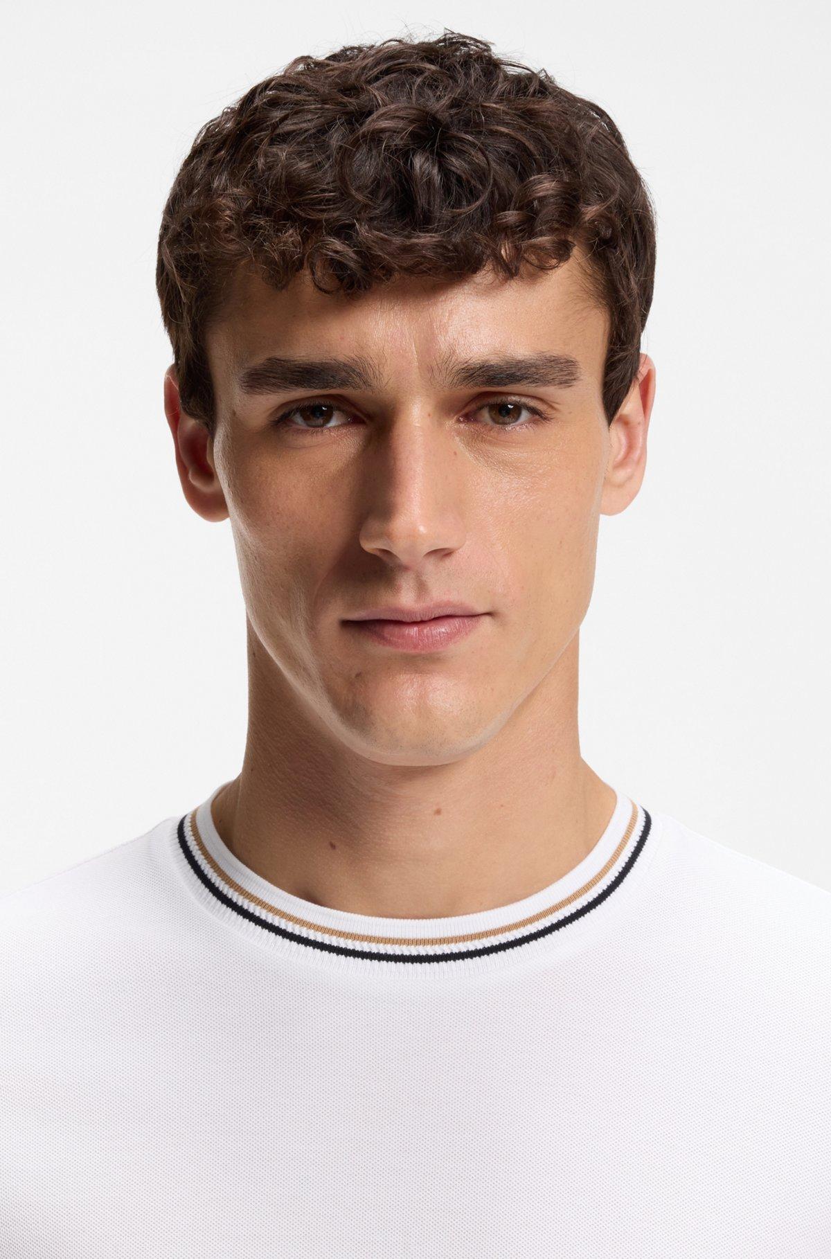 Striped-collar T-shirt in cotton piqué Product Image