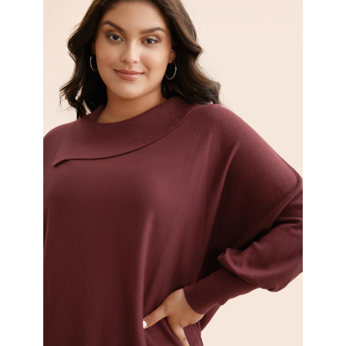 Plus Size Supersoft Essentials Asymmetrical Neck Dolman Sleeve Pullover Scarlet Women Casual Loose Long Sleeve Asymmetrical Neck Everyday Pullovers BloomChic 22-24/3X Product Image