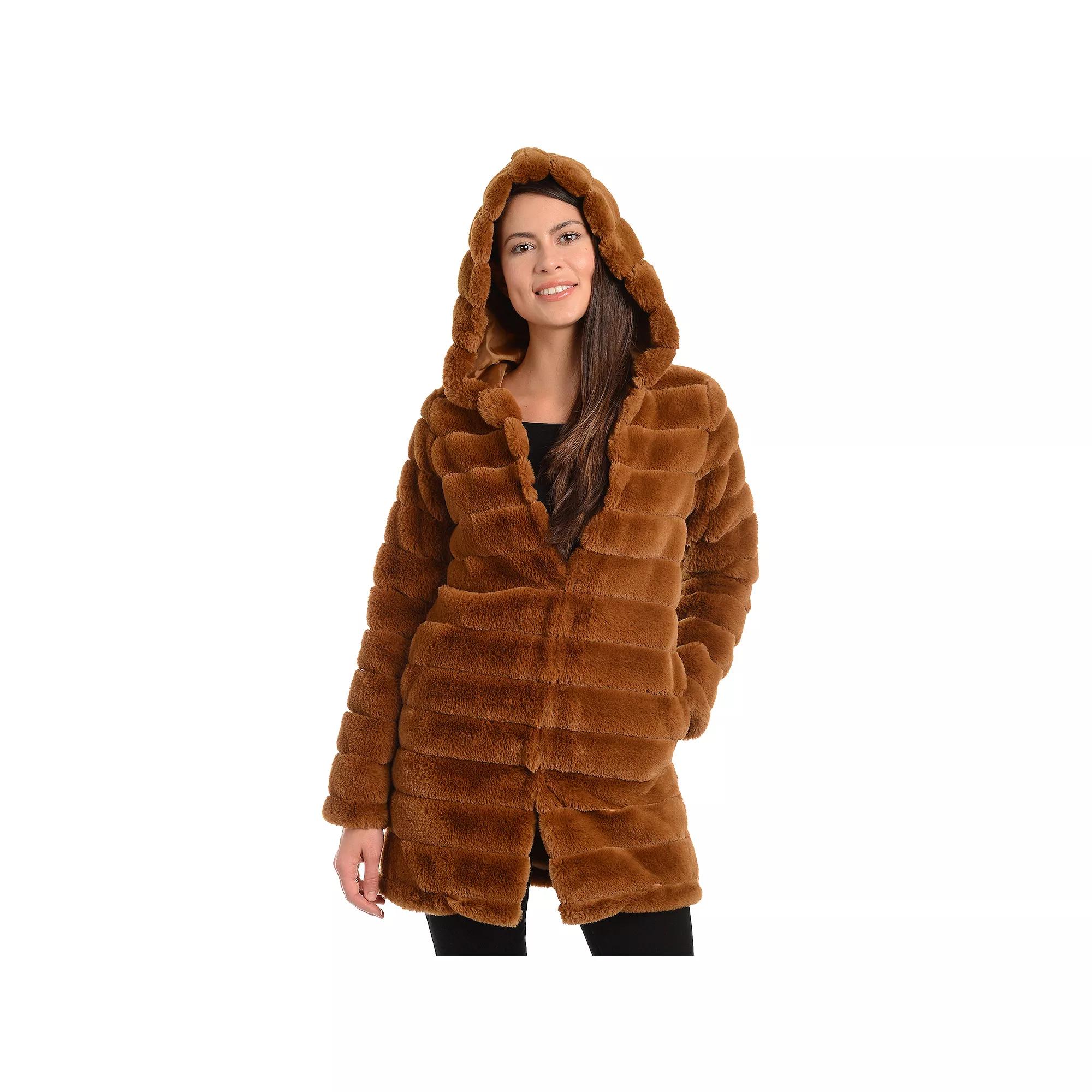 Womens Fleet Street Hooded Faux-Fur Reversible Coat Red Product Image
