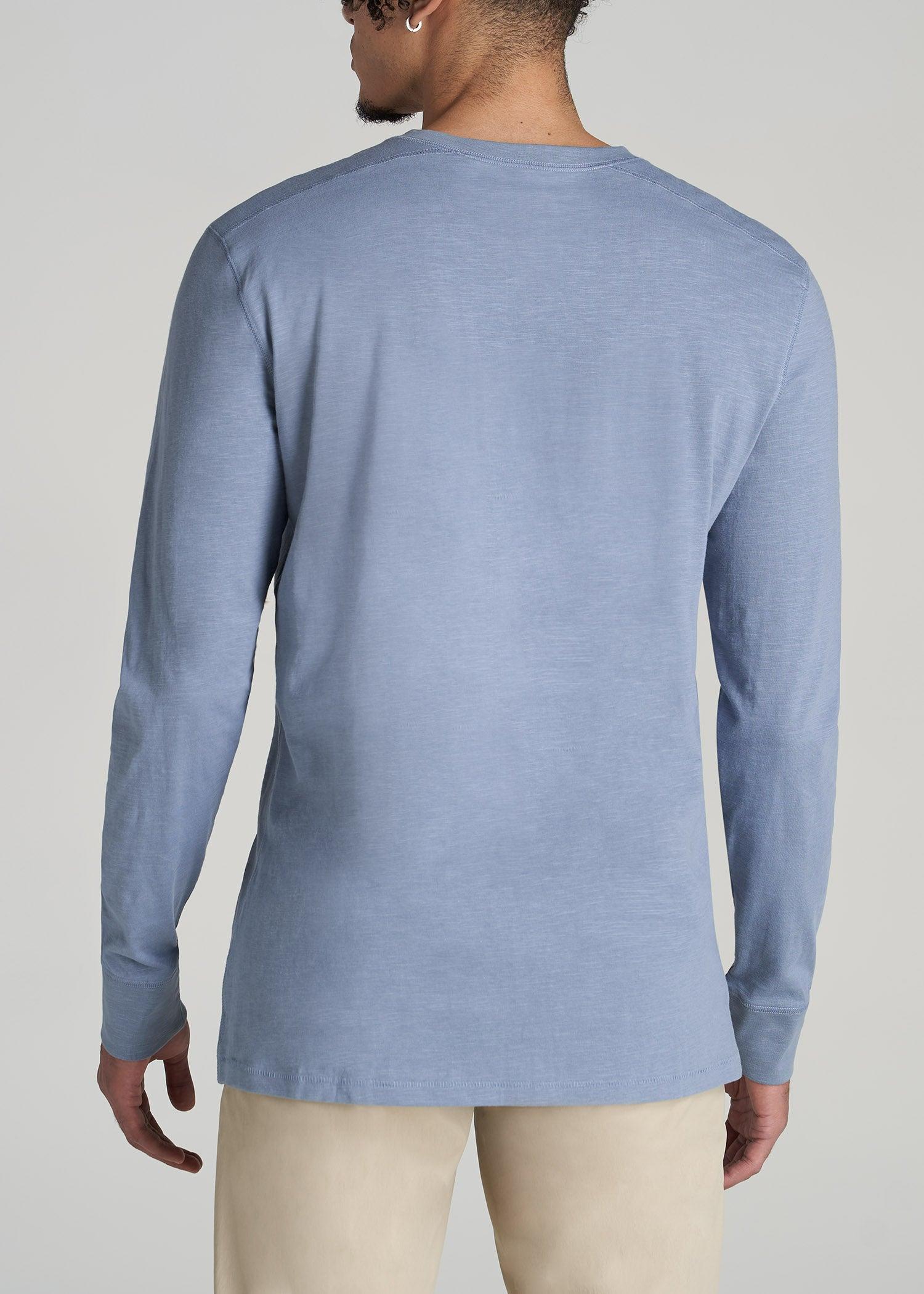 Three-Button Long Sleeve Slub Henley for Tall Men in Chambray Male Product Image