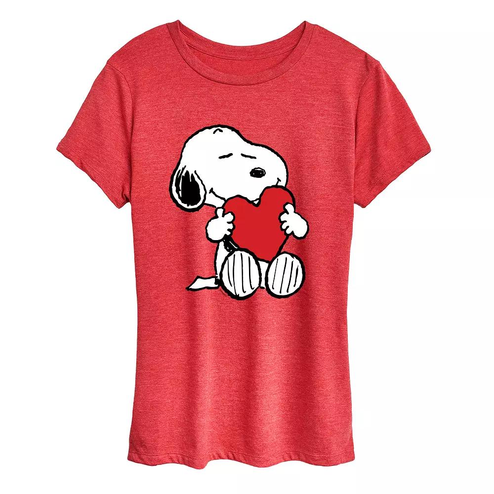 Women's Peanuts Snoopy Valentine's Hugging Heart Graphic Tee,  Product Image
