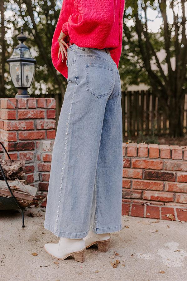 The Lorelai High Waist Pearl Embellished Jean in Light Wash Product Image