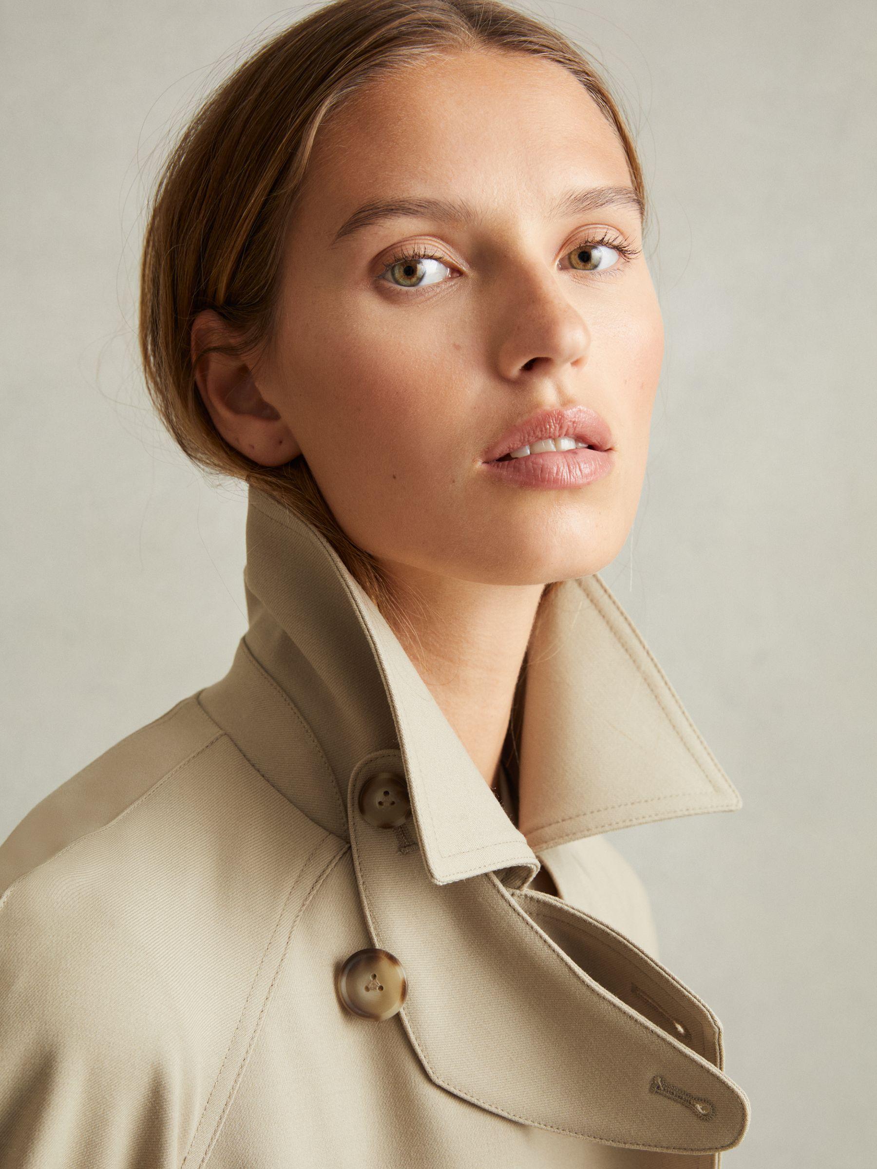 Darcie Khaki Double Breasted Belted Trench Coat Product Image