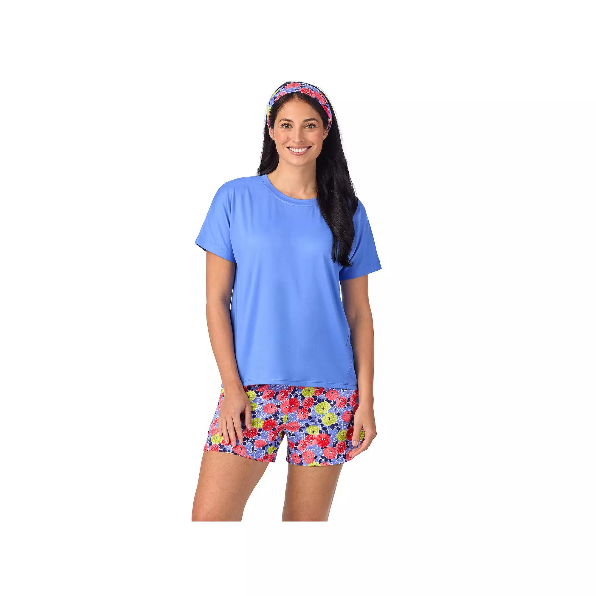 Women's Cuddl Duds® Short Sleeve Pajama Top & Pajama Shorts Set with Matching Headband, Size: Large, Purple Team Product Image