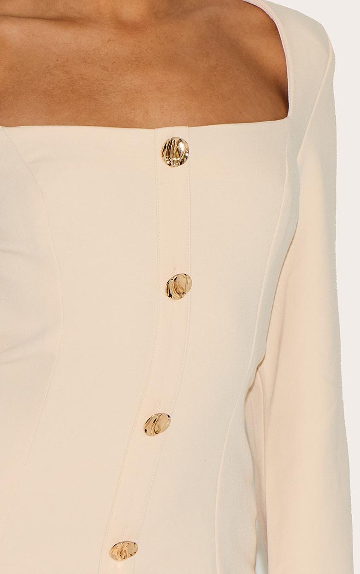  Shape Cream Tailored Square Neck Hammered Button Mini Dress Product Image