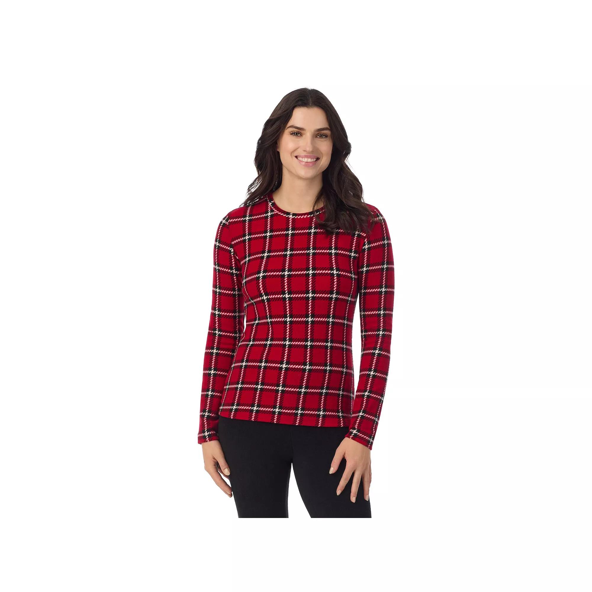 Women's Cuddl Duds® Fleecewear With Stretch Long Sleeve Top, Size: Large, Black White Snowflake Product Image