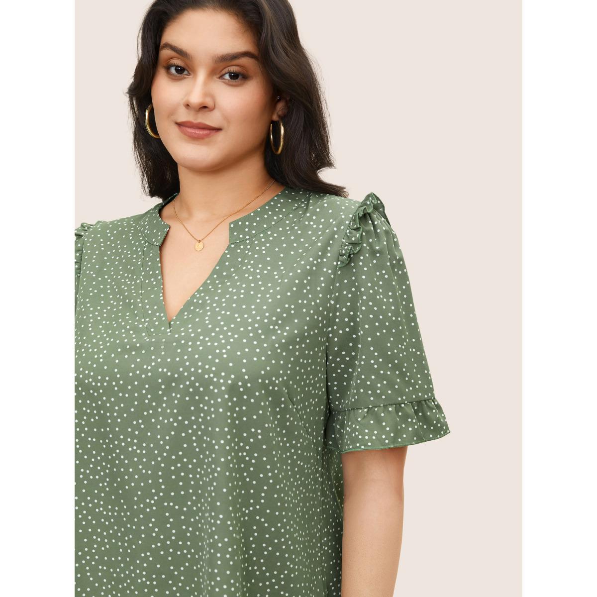 Polka Dot Ruffles Plus Size Women Blouses Elegance Casual Ruffles Ruffle Sleeve Short Sleeve V Neck Dailywear Blouses BloomChic Product Image