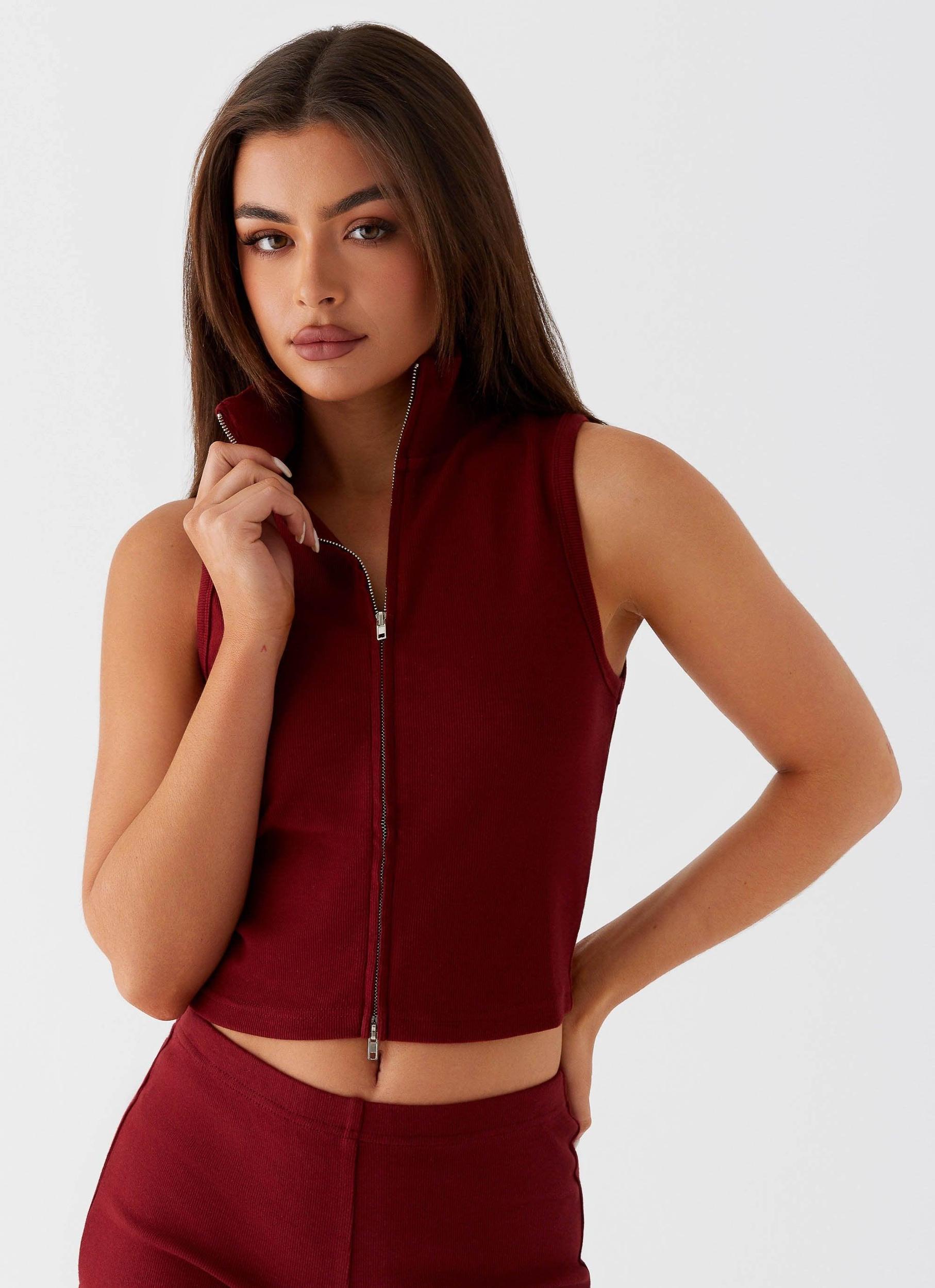 Spectate Collar Top - Maroon Product Image