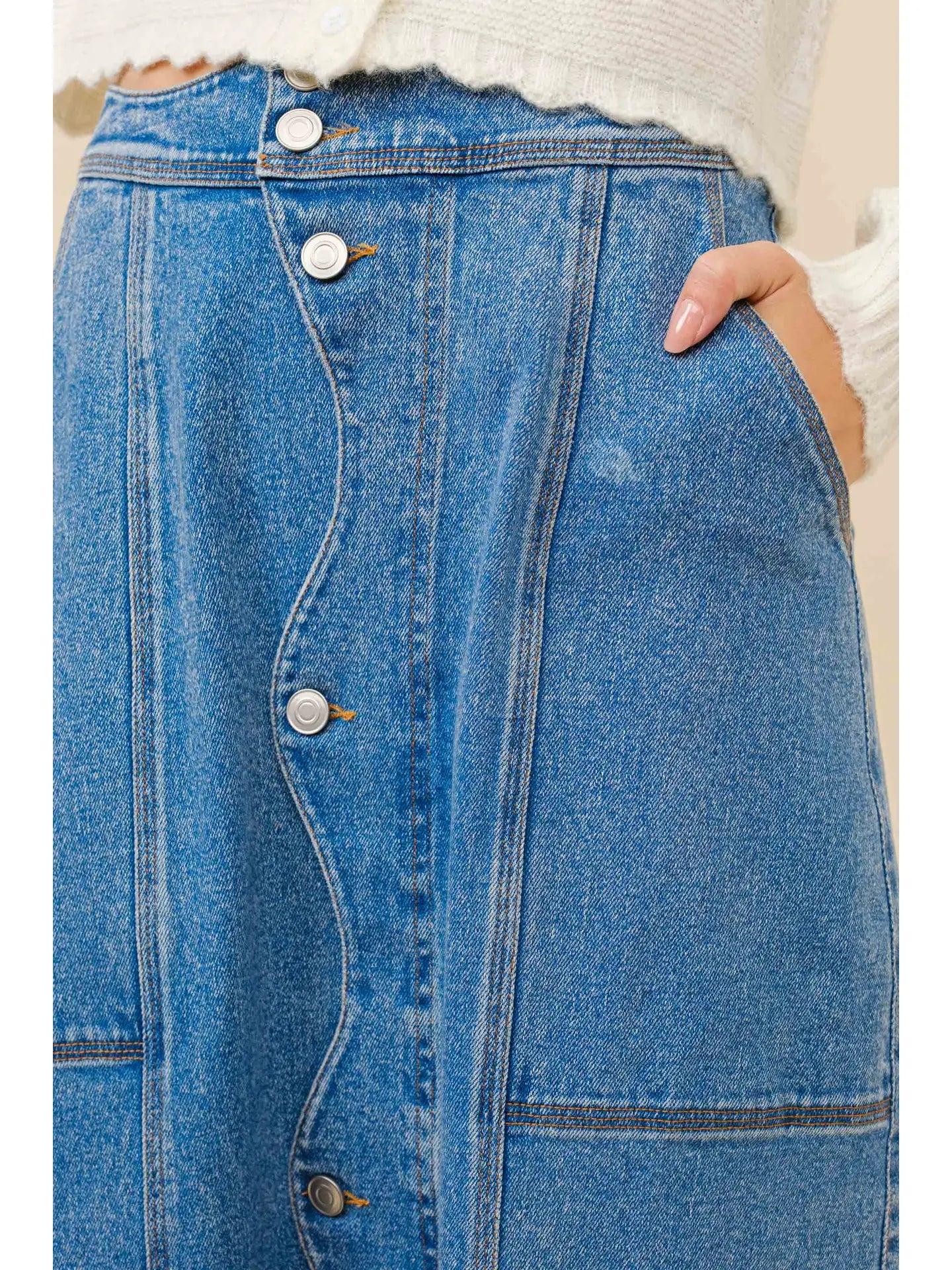 Wavy Denim Maxi Skirt Product Image
