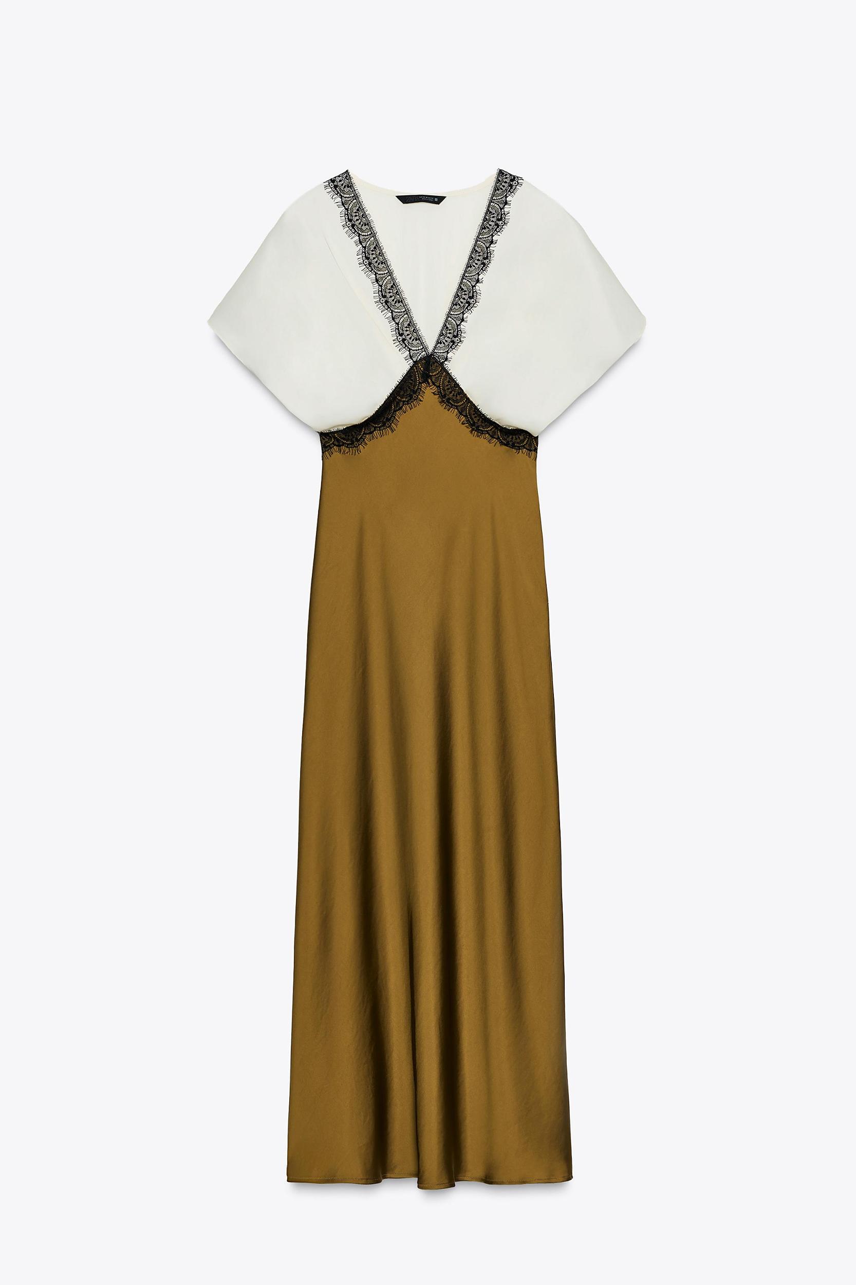 CONTRAST LACE SATIN EFFECT MIDI DRESS Product Image