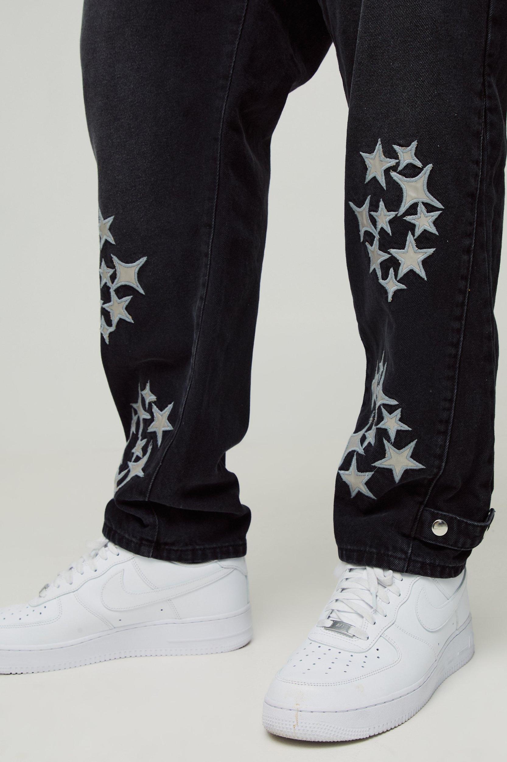 Plus Slim Rigid Pu Star Applique Gusset Jeans | boohooMAN USA Product Image