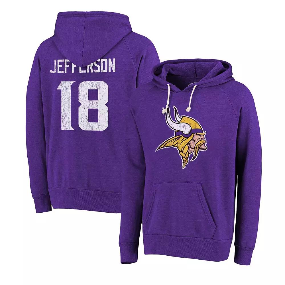 Men's Majestic Threads Justin Jefferson Purple Minnesota Vikings Name & Number Tri-Blend Pullover Hoodie, Size: 2XL Product Image