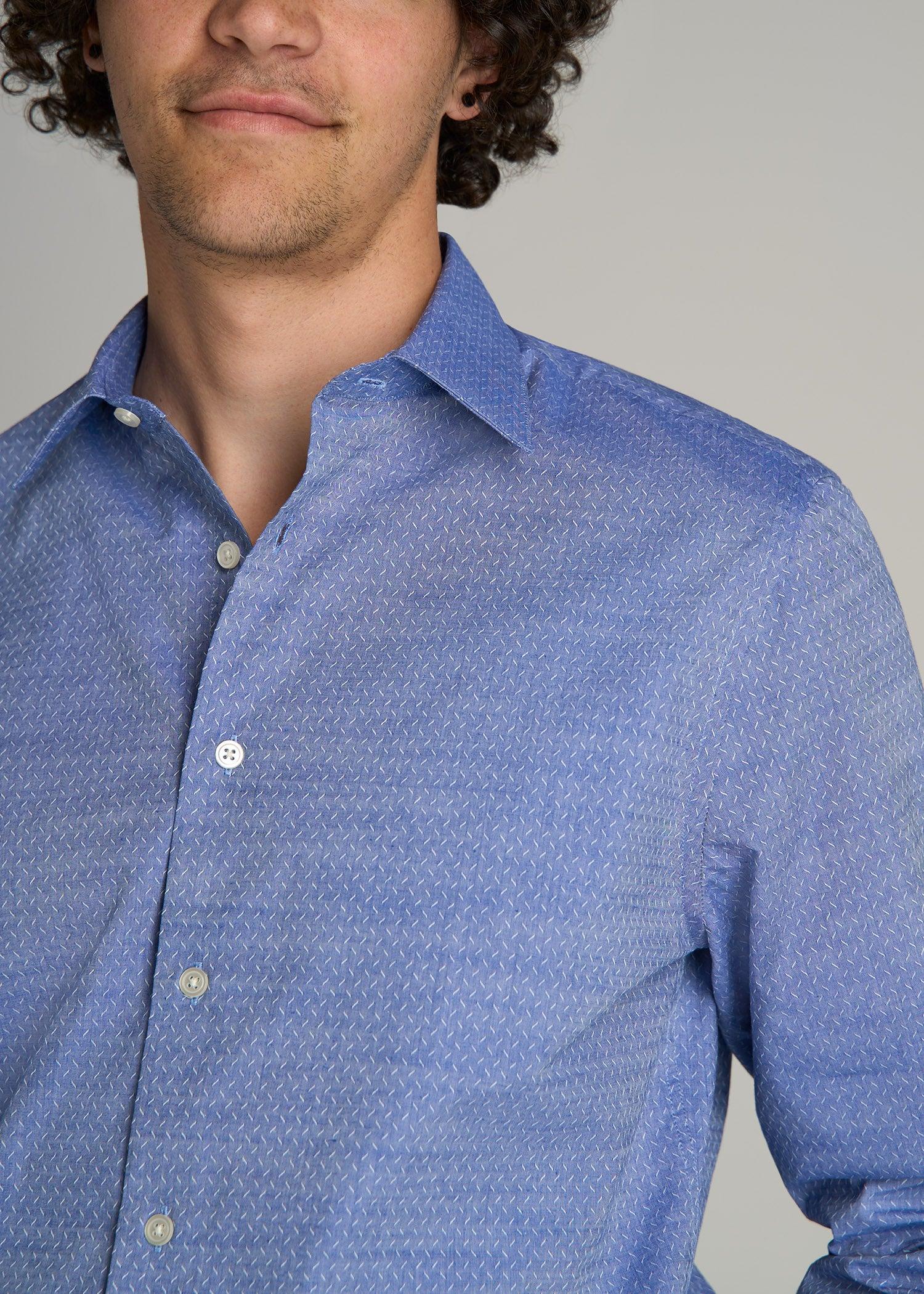 Premium Dress Shirt for Tall Men in Medium Blue Diagonal Male Product Image
