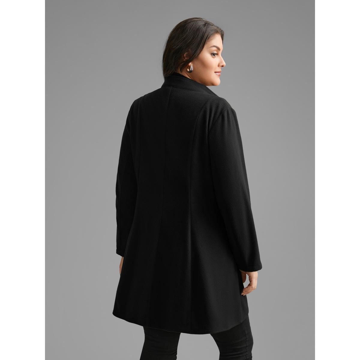 Plus Size Solid Wrap Button Up Asymmetrical Hem Coat Women Black Elegant Button Ladies Everyday Winter Coats BloomChic 12/L Product Image