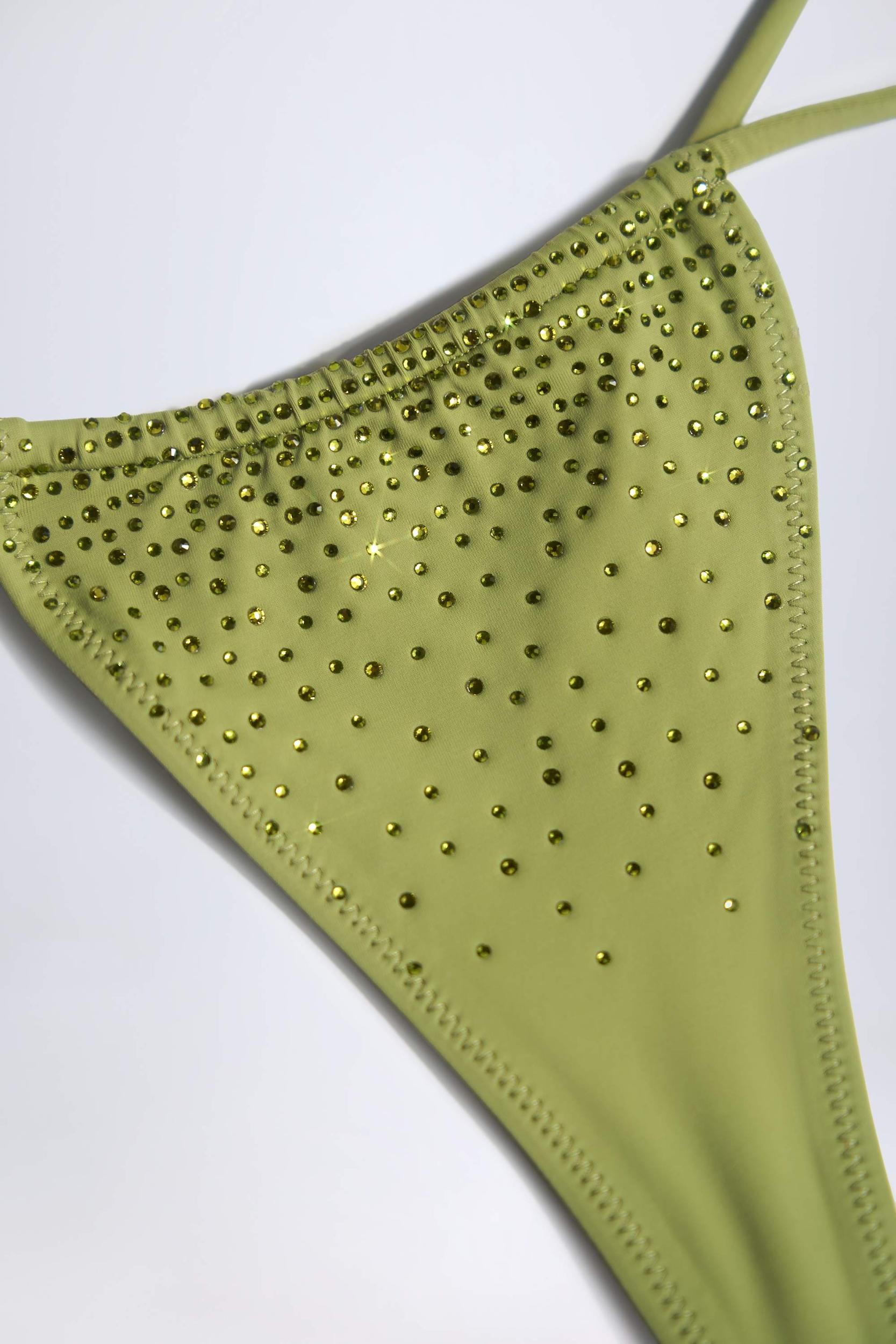 Embellished Triangle Bikini Top in Olive Green Product Image
