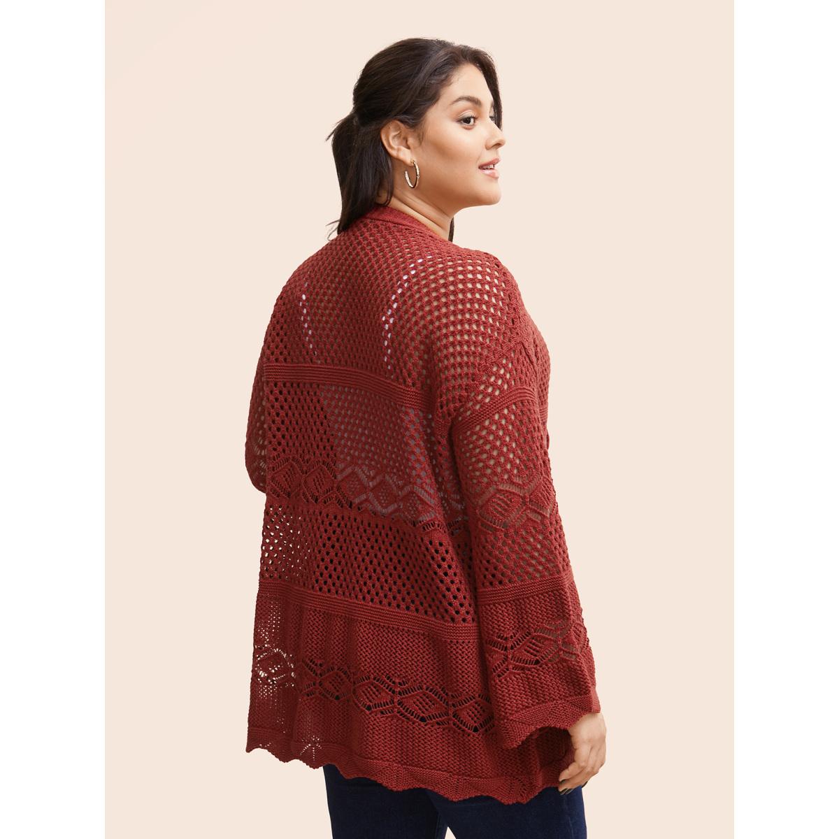 Plus Size Texture Tie Knot Bell Sleeve Cardigan Russet Women Casual Loose Three Quater Length Sleeve Everyday Cardigans BloomChic 28/5X Product Image