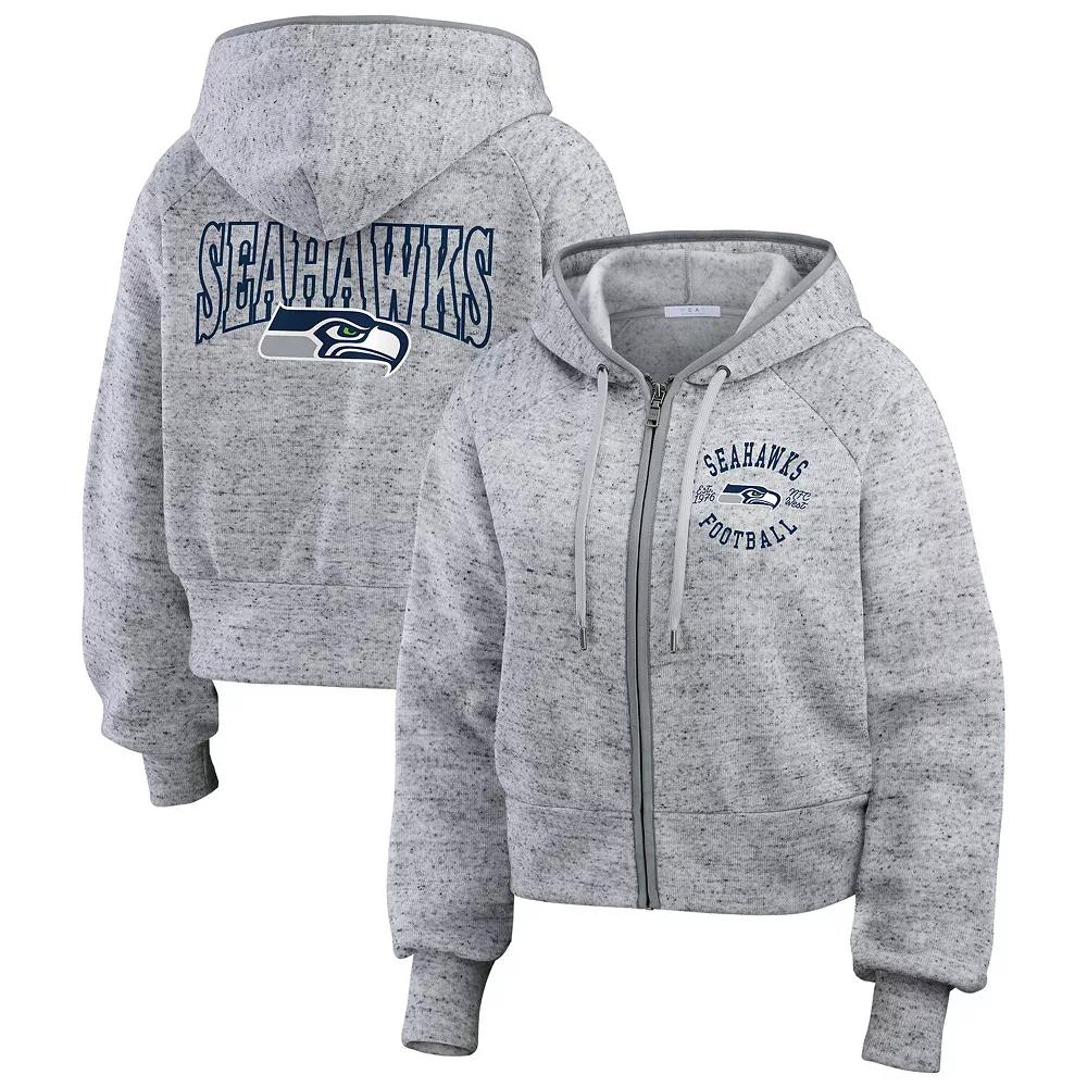 Women's WEAR by Erin Andrews Heather Gray Seattle Seahawks Speckled Fleece Cropped Full-Zip Hoodie,  Product Image