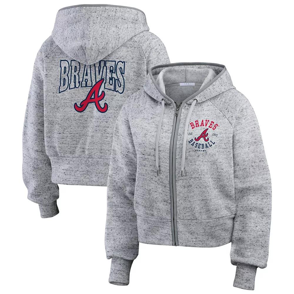 Women's WEAR by Erin Andrews Heather Gray Atlanta Braves Speckled Fleece Cropped Full-Zip Hoodie,  Product Image