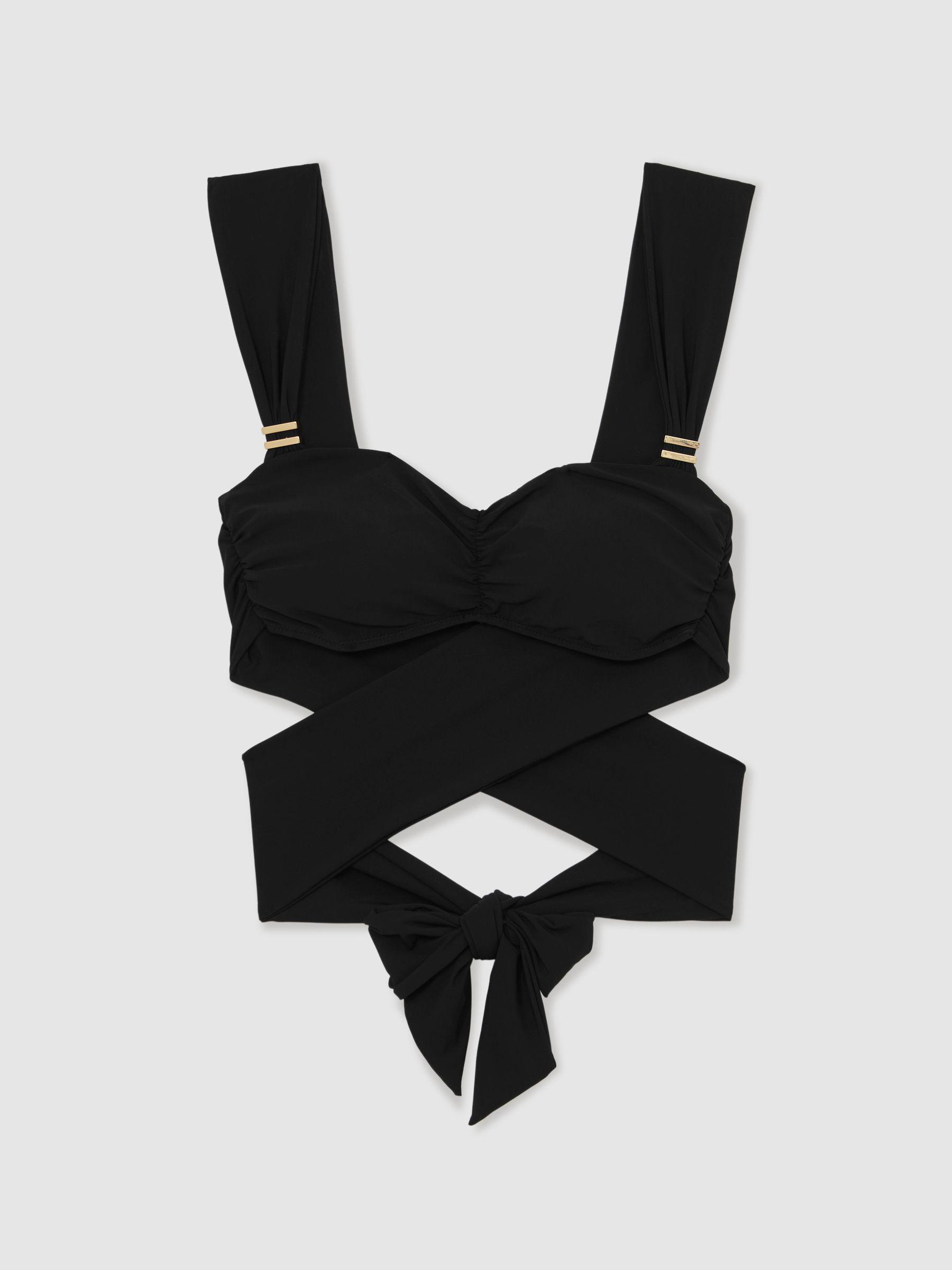 Twist-Front Ruched Bikini Top in Black Product Image