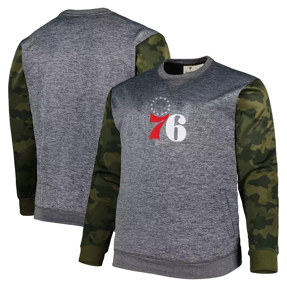 Men's Fanatics Branded Heather Charcoal Philadelphia 76ers Big & Tall Camo Stitched Sweatshirt,  Product Image