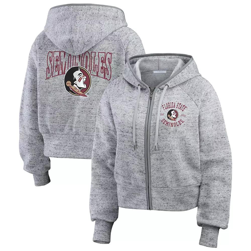 Women's WEAR by Erin Andrews Heather Gray Florida State Seminoles Wear Speckle Double-Hit Raglan Full-Zip Hoodie, Size: Medium, Grey Product Image
