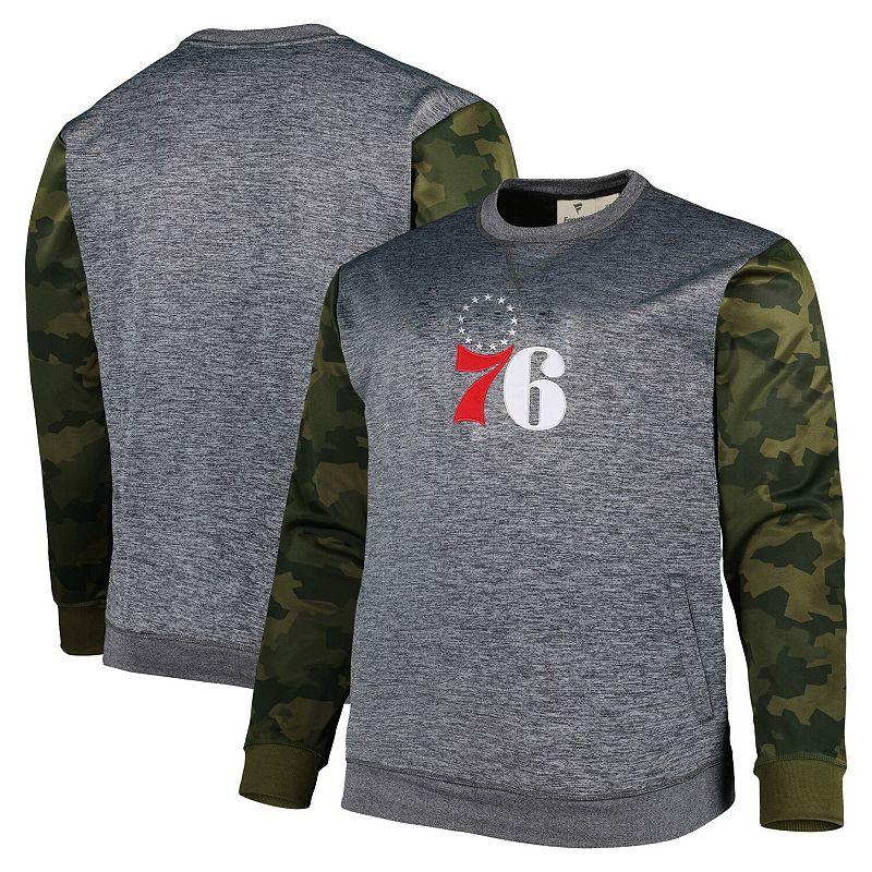 Men's Fanatics Branded Heather Charcoal Philadelphia 76ers Big & Tall Camo Stitched Sweatshirt,  Product Image