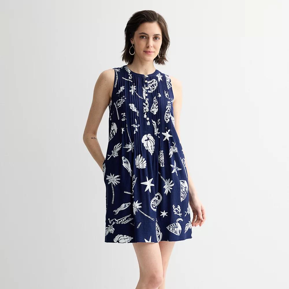 Petite Sonoma Goods For Life® Sleeveless Pintuck Dress, Women's, Size: Small Petite, Blue Marine Toss Product Image